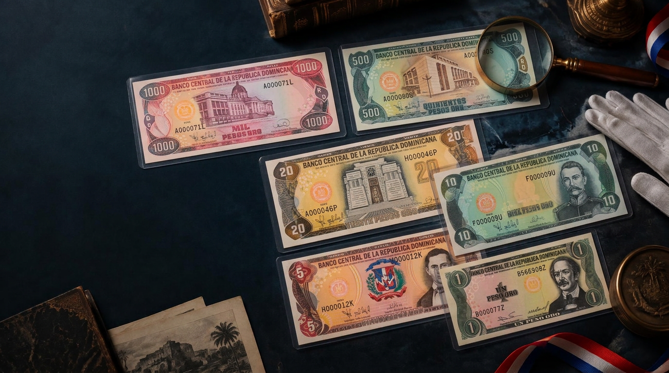 Billetes antiguos dominicanos en composición de coleccionista